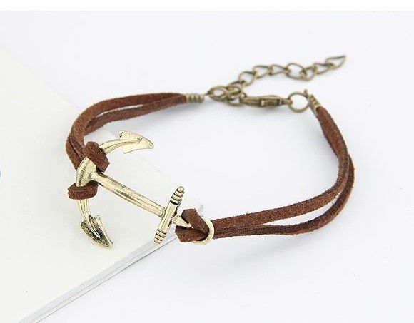 Pulsera de piel con dije de ancla mod. cafe.