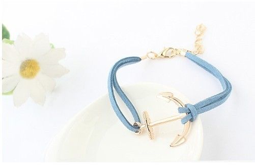 Pulsera de piel con dije de ancla mod. azul.